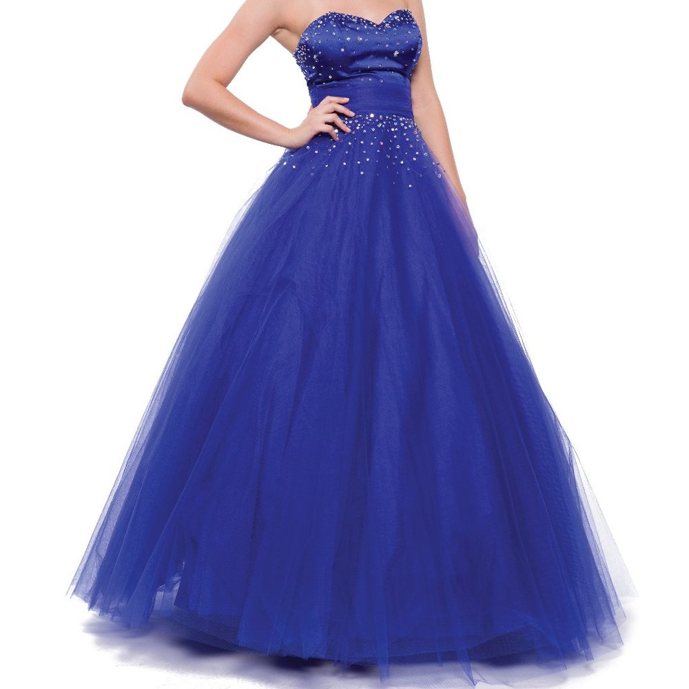 Women Strapless Prom Dress Tulle Princess Evening Gowns Rhinestone Beaded New